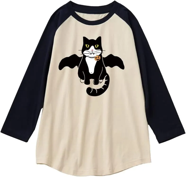 CORIRESHA Youth Cute Cat T-Shirt 3/4 Raglan Sleeves Funny Halloween Costume