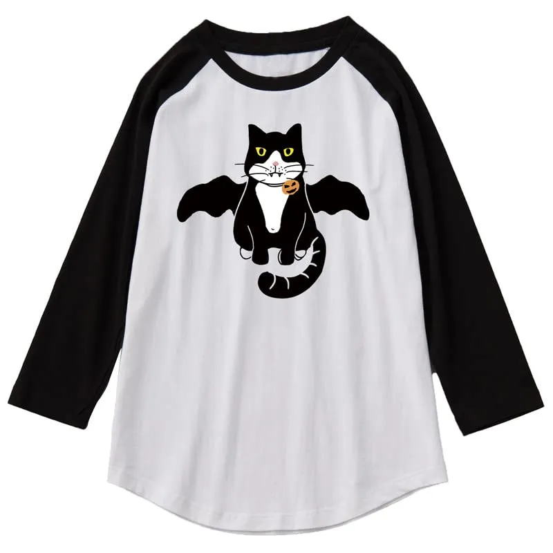 CORIRESHA Youth Cute Cat T-Shirt 3/4 Raglan Sleeves Funny Halloween Costume