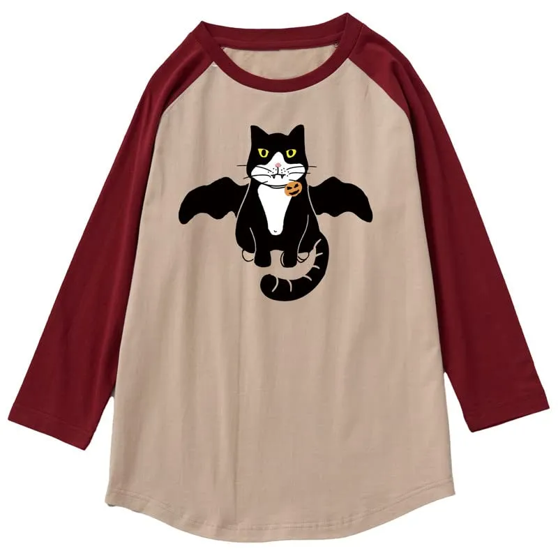 CORIRESHA Youth Cute Cat T-Shirt 3/4 Raglan Sleeves Funny Halloween Costume