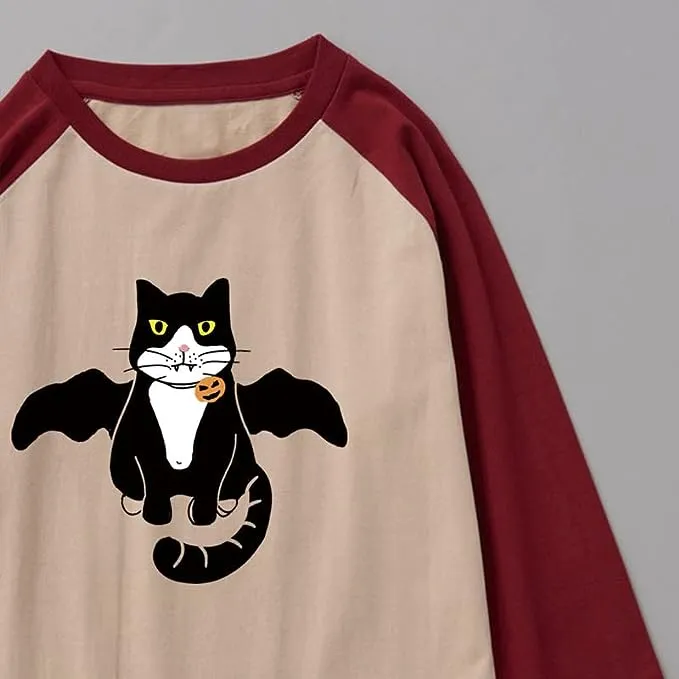 CORIRESHA Youth Cute Cat T-Shirt 3/4 Raglan Sleeves Funny Halloween Costume