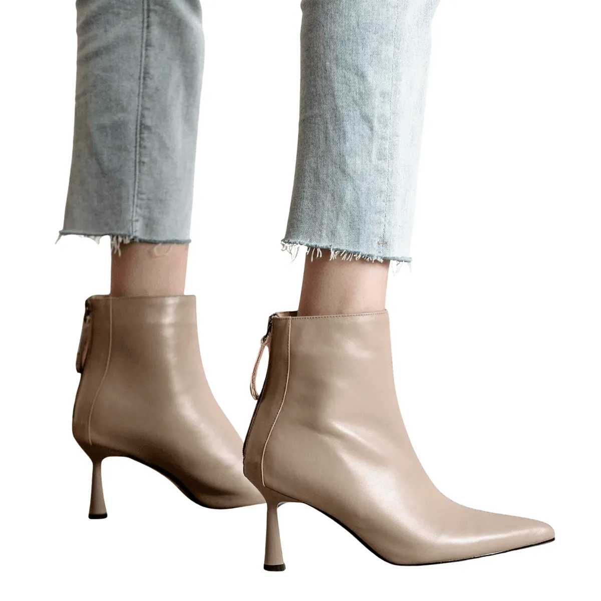 Cow Leather Pointed Toe High Heel Ankle Boots