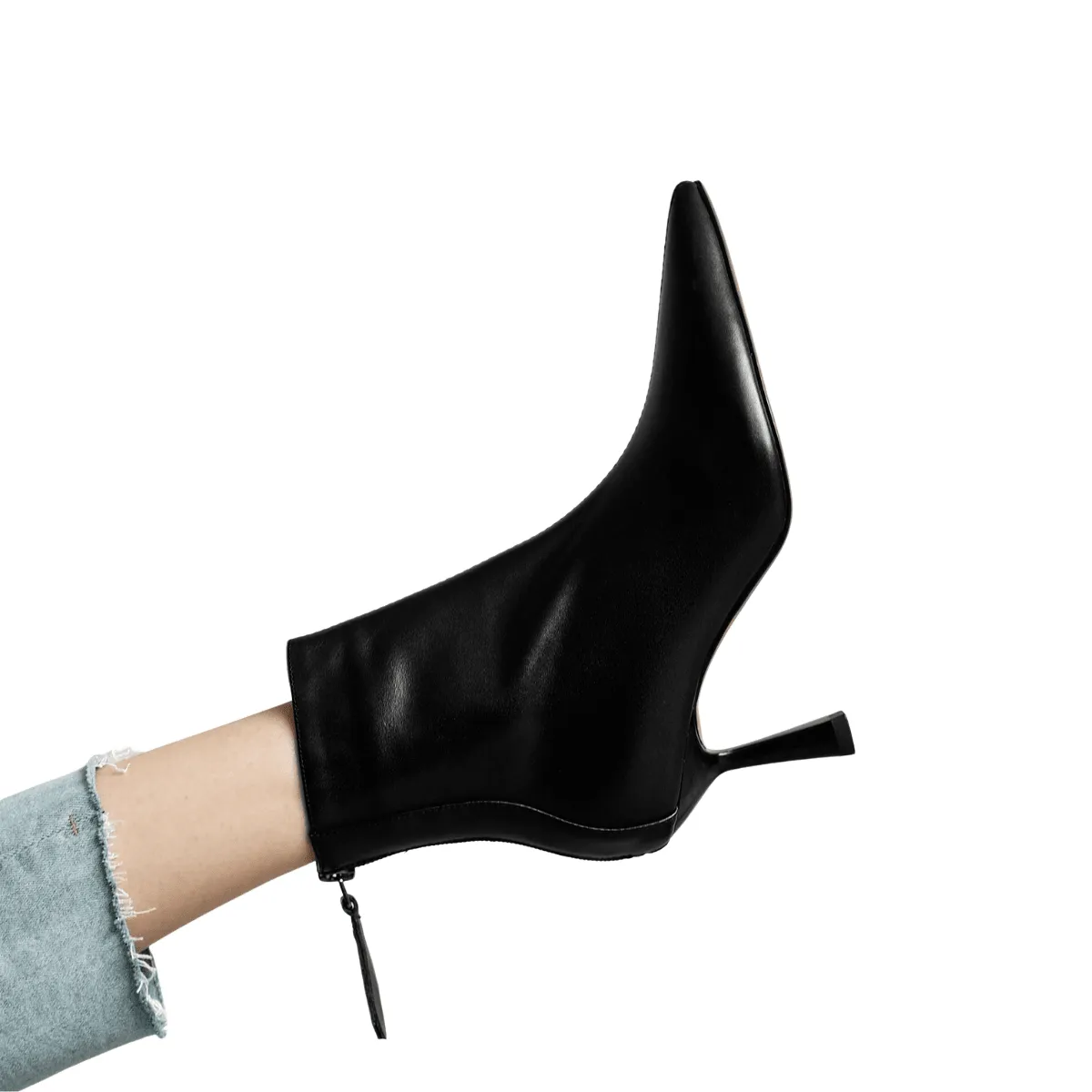 Cow Leather Pointed Toe High Heel Ankle Boots