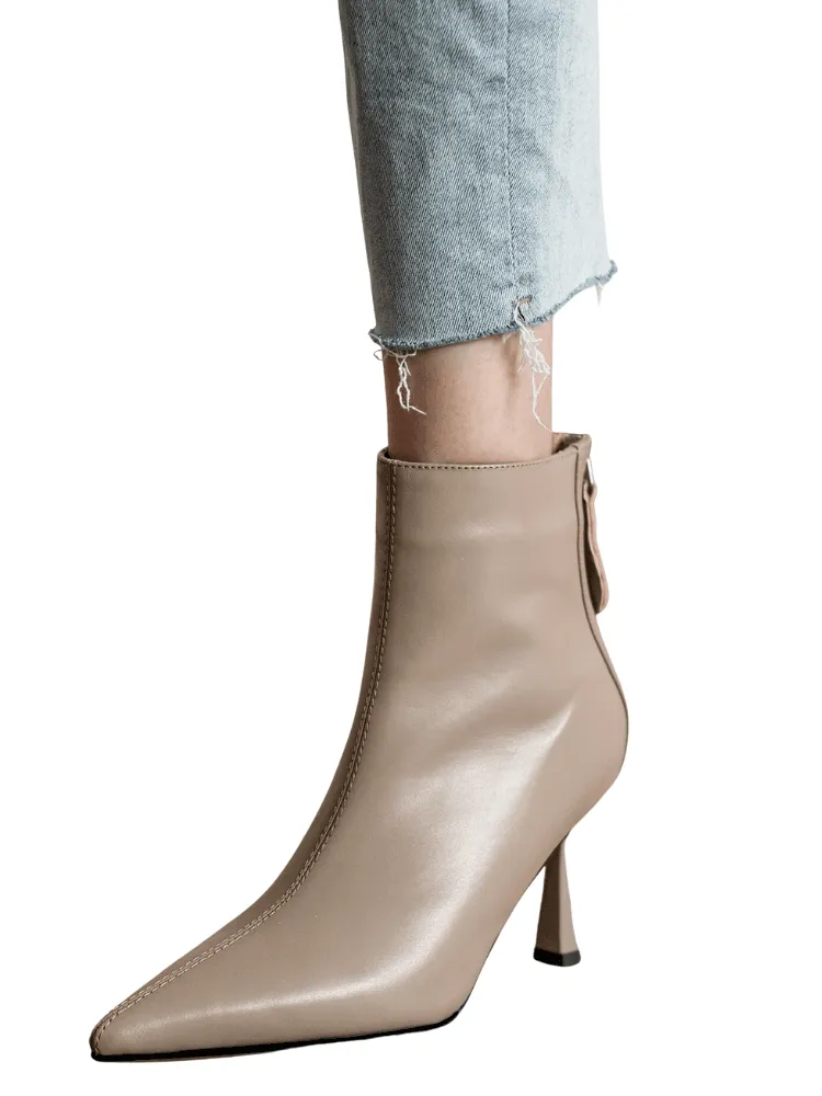 Cow Leather Pointed Toe High Heel Ankle Boots