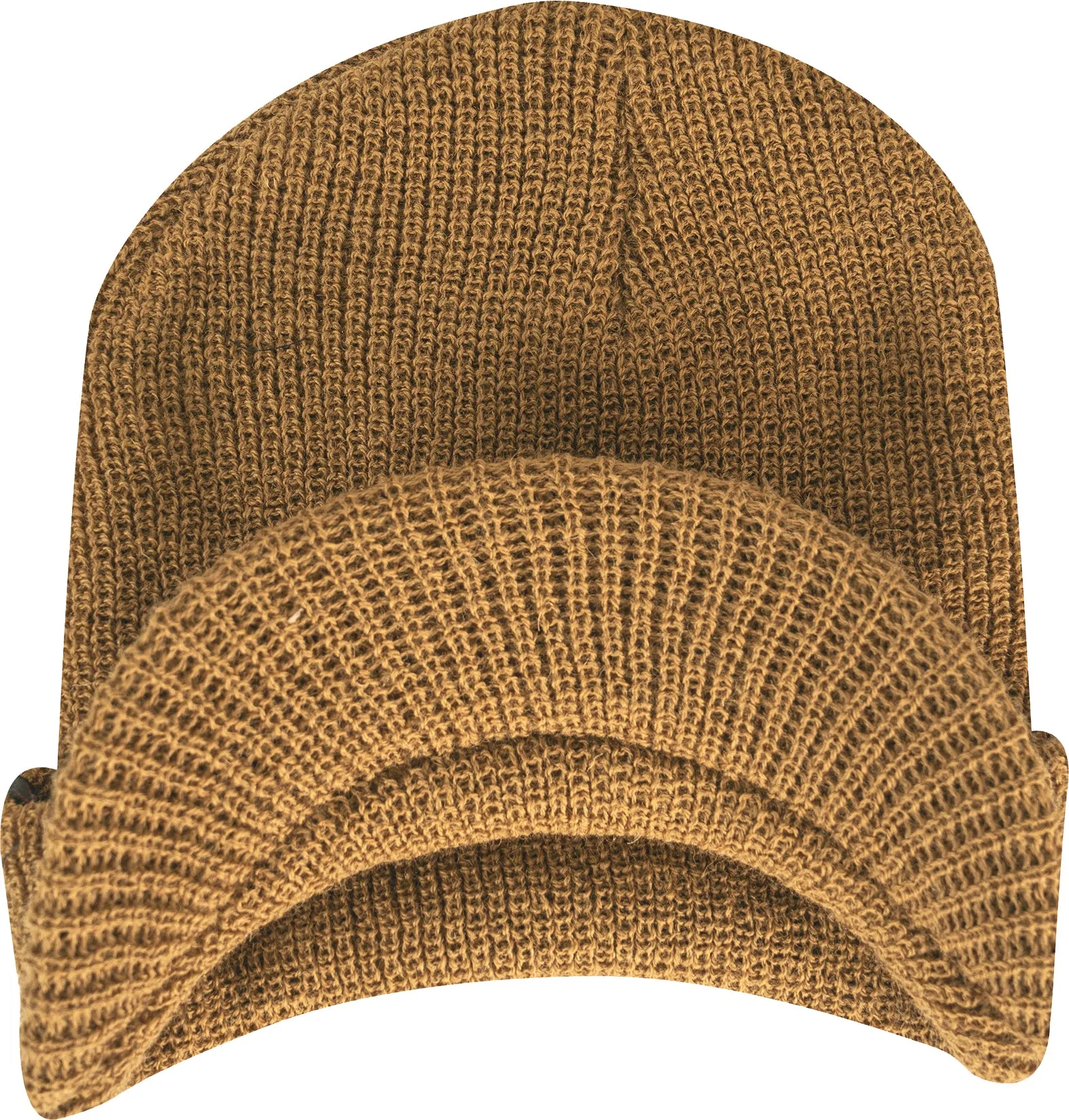 Coyote Brown - 100% Wool Double Layered Visor Jeep Watch Cap Warm Beanie with Brim & Rothco Tag