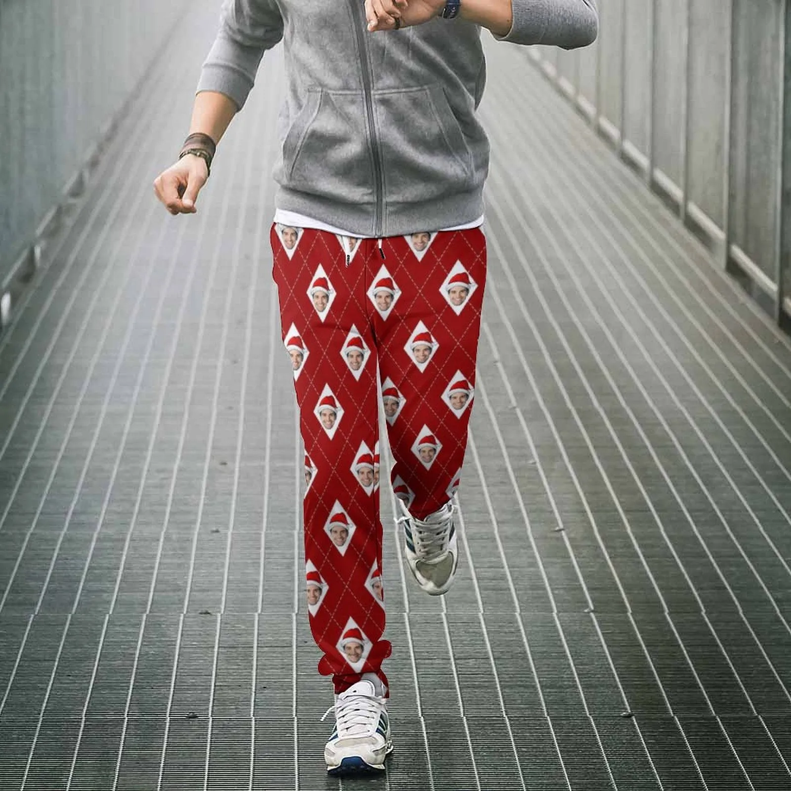 Custom Face Diamonds Christmas Gifts with Hat Men's Sweatpants Personalized Sports Pants