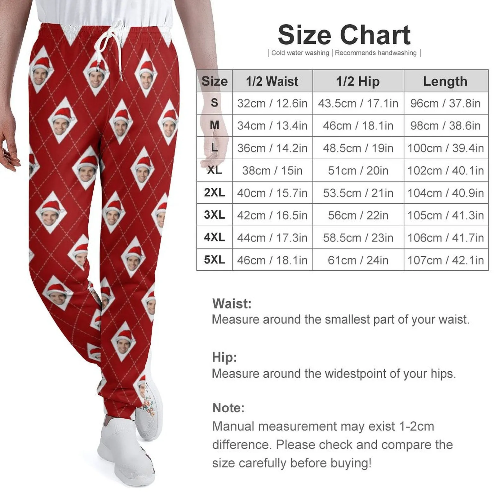 Custom Face Diamonds Christmas Gifts with Hat Men's Sweatpants Personalized Sports Pants