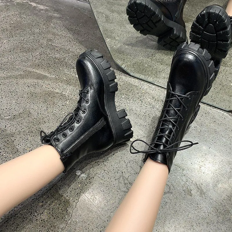 DEANWANGKT Christmas Gift New Thick-soled Genuine Leather Women's Boots Fashion Zipper Convenient Short Boots Autumn Winter Warm Casual Women's Work Boots