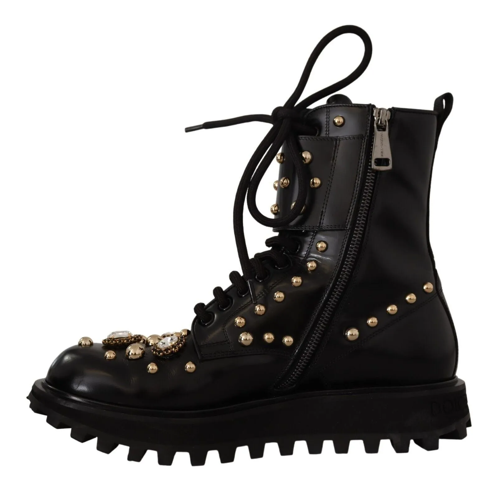 Dolce & Gabbana Black Crystal-Studded Formal Boots