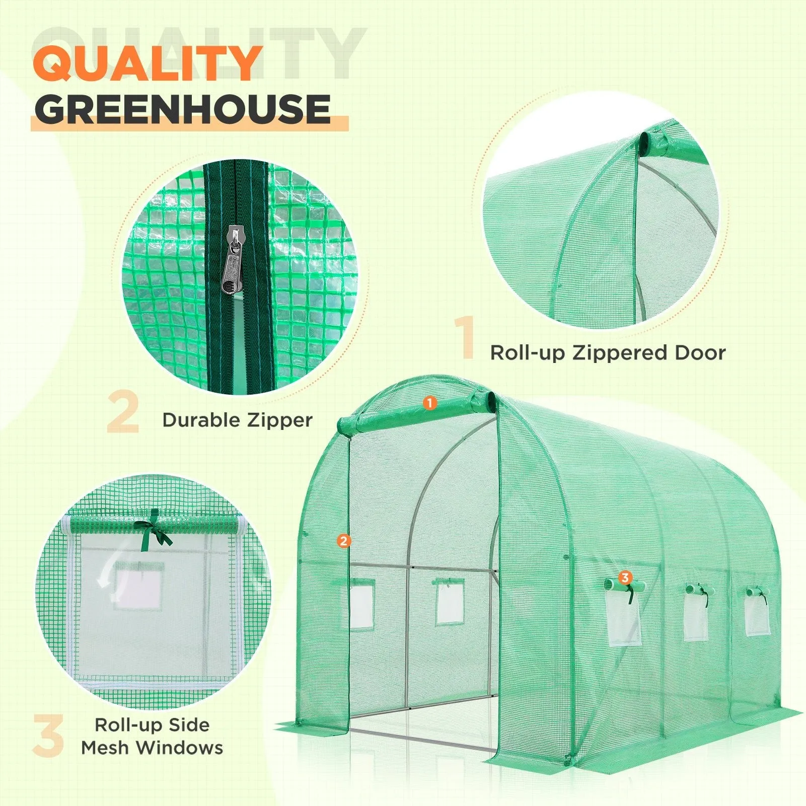 EAGLE PEAK Tunnel Greenhouse Garden Green House with Zippered Door and 6 Roll-up Side Windows, 10'x7'x7