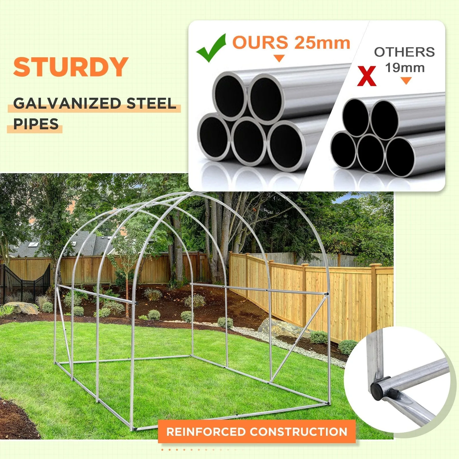 EAGLE PEAK Tunnel Greenhouse Garden Green House with Zippered Door and 6 Roll-up Side Windows, 10'x7'x7