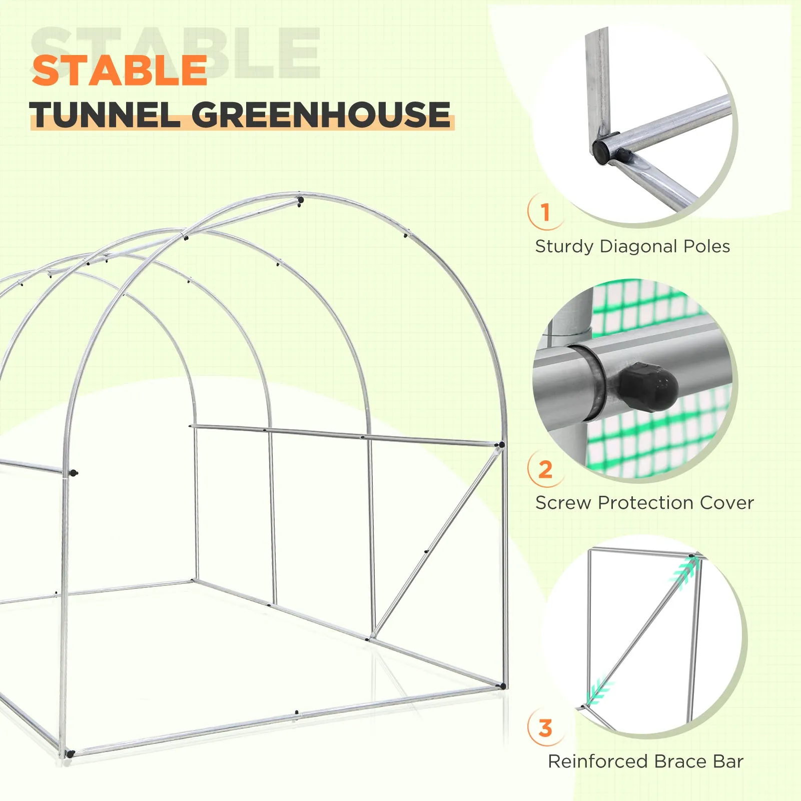 EAGLE PEAK Tunnel Greenhouse Garden Green House with Zippered Door and 6 Roll-up Side Windows, 10'x7'x7