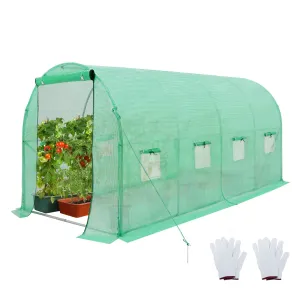 EAGLE PEAK Tunnel Greenhouse Garden Green House with Zippered Door and 8 Roll-up Side Windows, 13'x7'x7