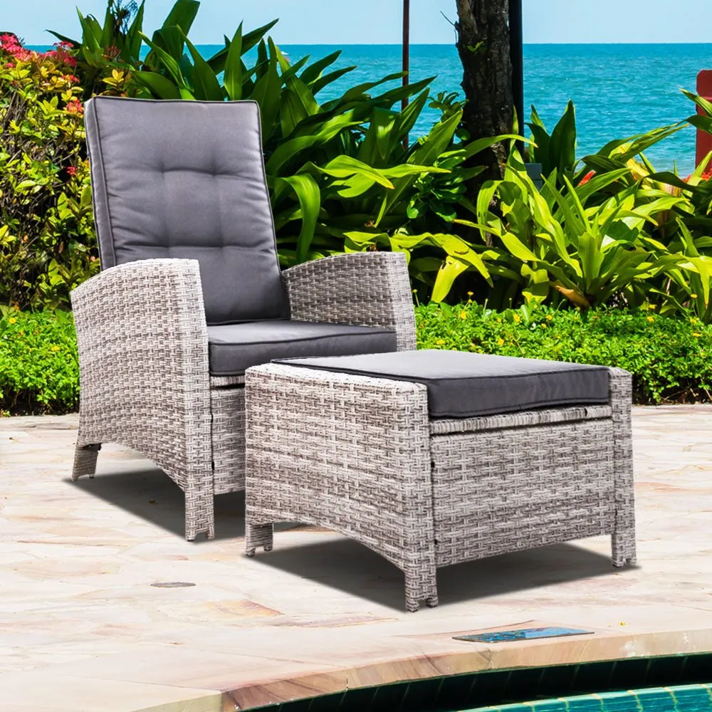 Elise Outdoor Recliner Chair with Ottoman Grey