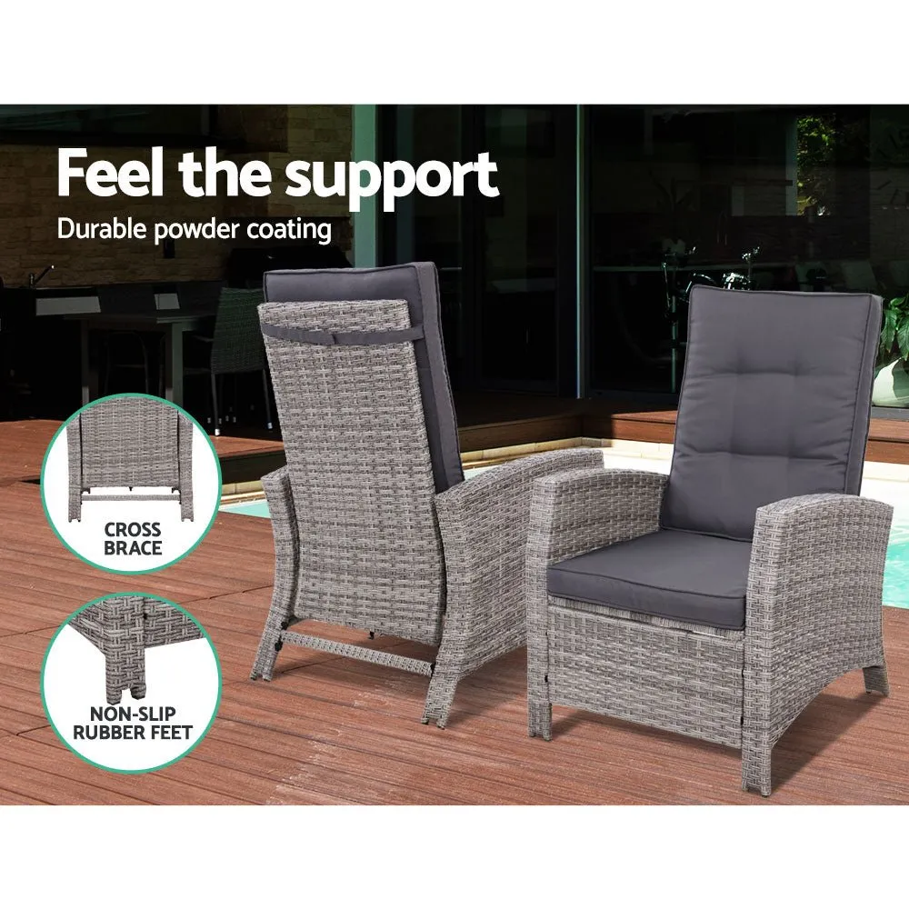 Elise Outdoor Recliner Chair with Ottoman Grey