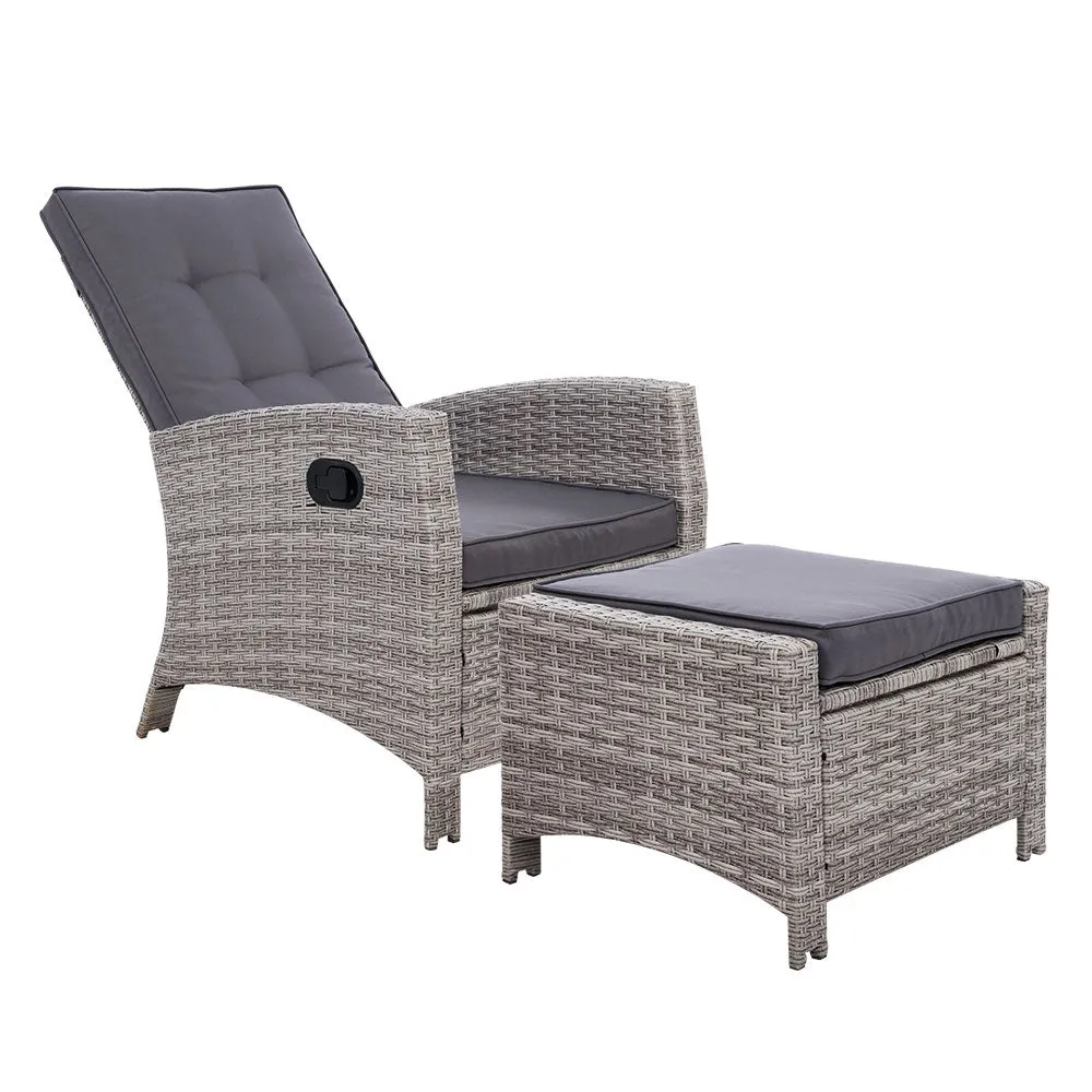 Elise Outdoor Recliner Chair with Ottoman Grey