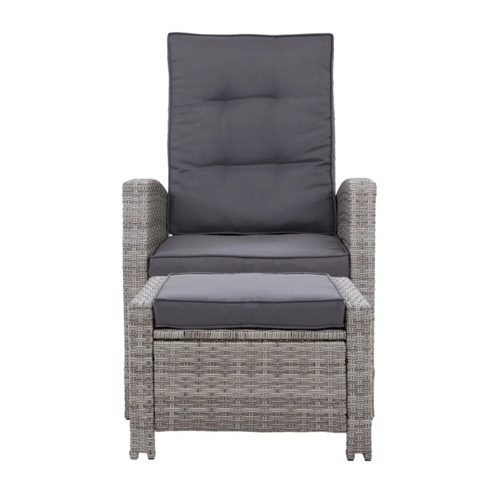 Elise Outdoor Recliner Chair with Ottoman Grey