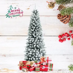 essential 4.5 FT Artificial Slim Christmas Tree Unlit Snow-Flocked Xmas Pencil Tree 6.5' 6.5'