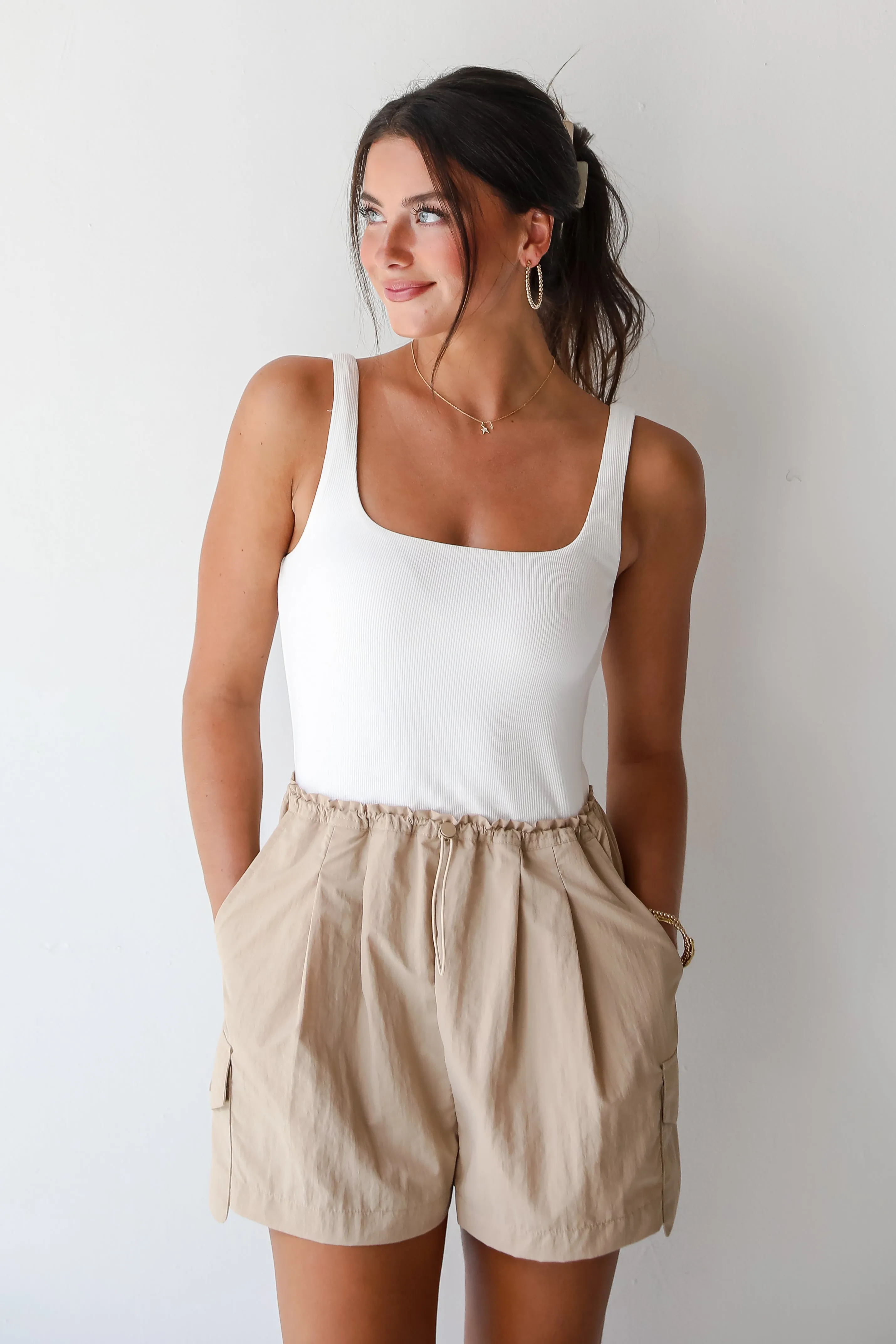 FINAL SALE - City Sights Taupe Cargo Romper