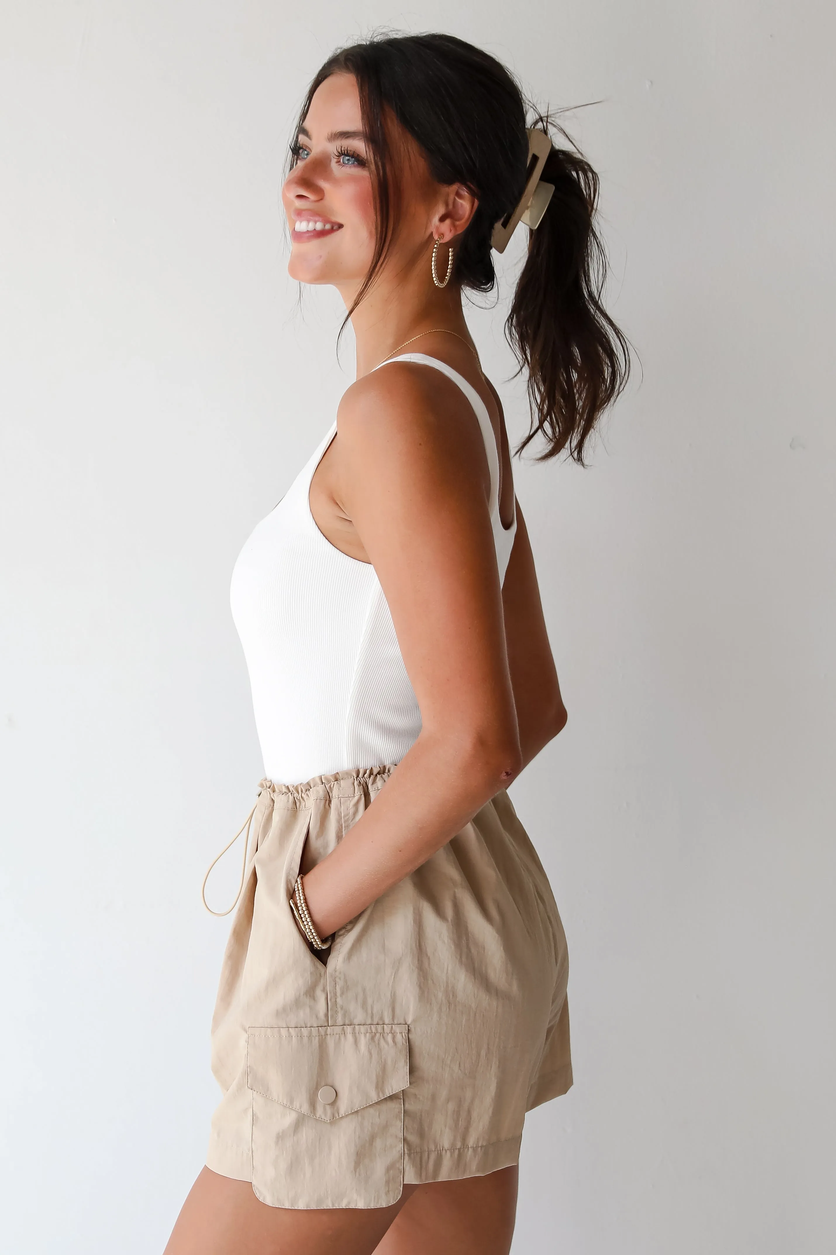 FINAL SALE - City Sights Taupe Cargo Romper