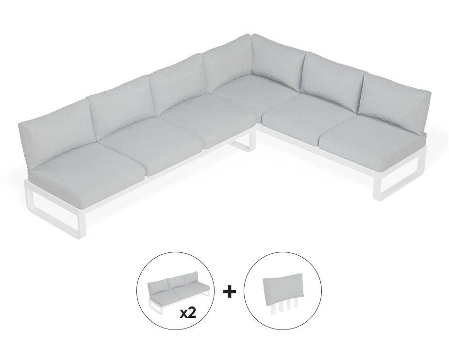 Fino Config E - Outdoor Modular Sofa in Matt White aluminium with Light Grey Cushions