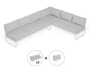 Fino Config E - Outdoor Modular Sofa in Matt White aluminium with Light Grey Cushions