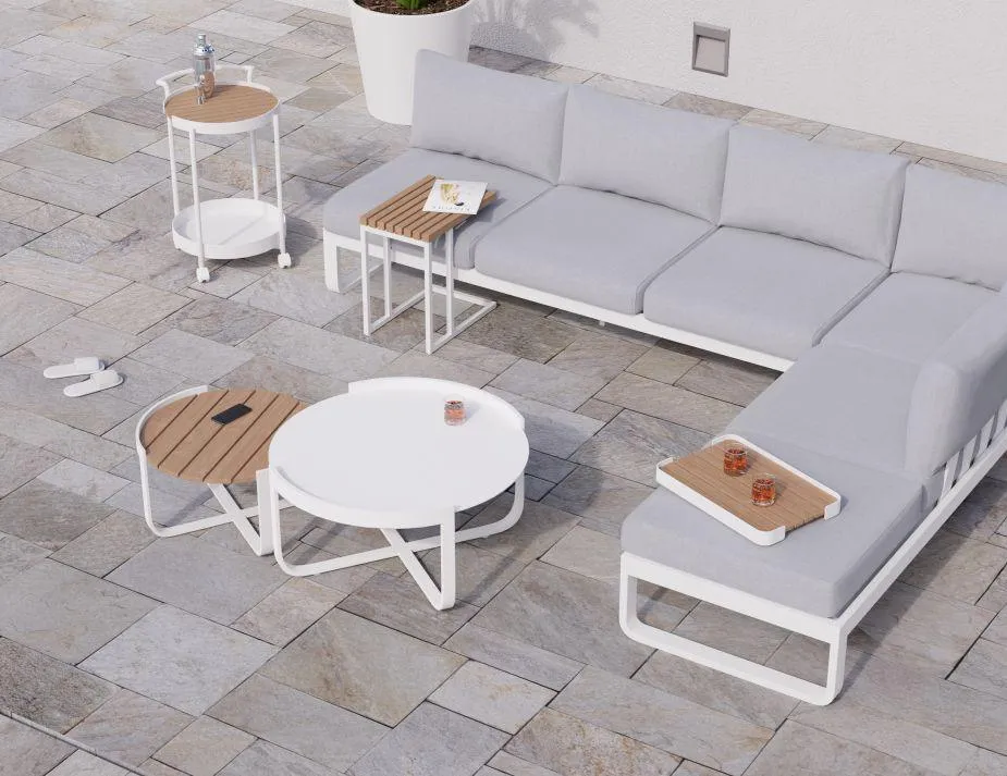 Fino Config E - Outdoor Modular Sofa in Matt White aluminium with Light Grey Cushions