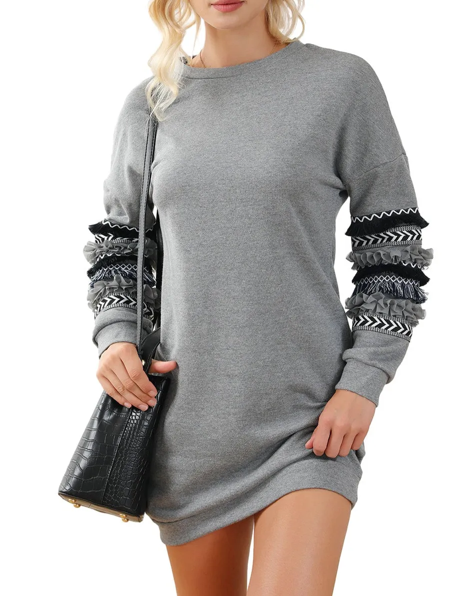 Fringed Ruffle Sweatshirt Dress