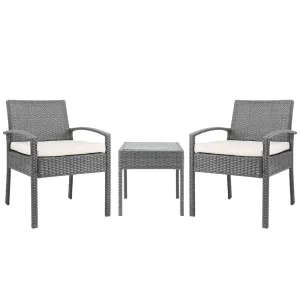 Gardeon 3PC Patio Furniture Bistro Set Wicker Outdoor Lounge Setting Grey