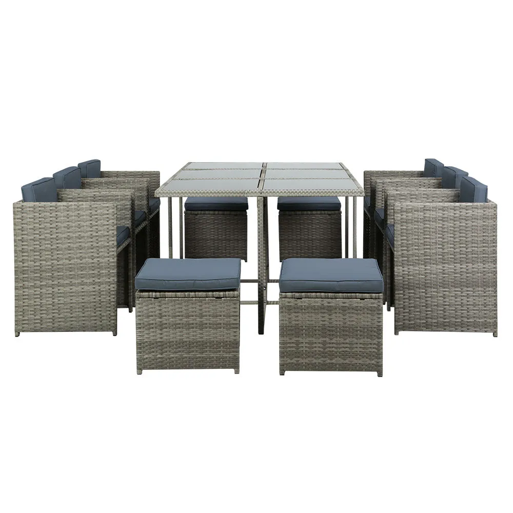 Gardeon Outdoor Dining Set 11 Piece Wicker Table Chairs Setting Grey