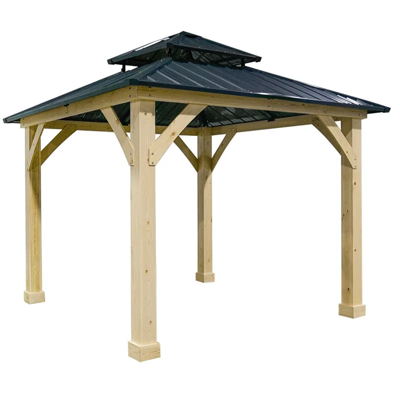 GrandShoppersHub  10 x 10 FT Outdoor Patio Hardtop Gazebo Double Steel Roof Solid Wood Frame