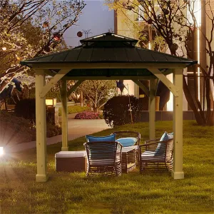 GrandShoppersHub  10 x 10 FT Outdoor Patio Hardtop Gazebo Double Steel Roof Solid Wood Frame