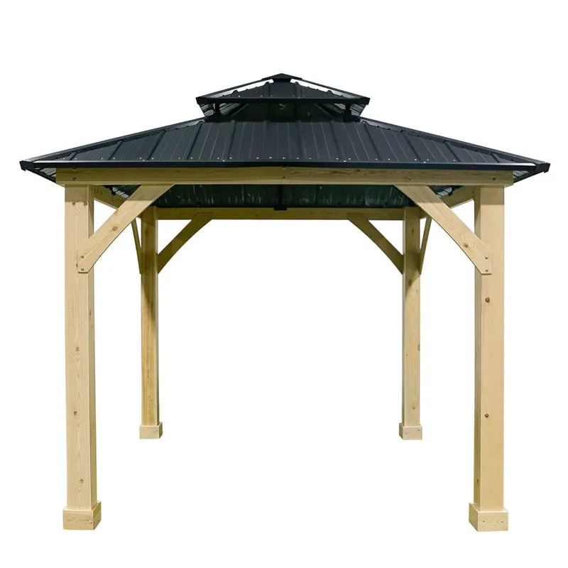 GrandShoppersHub  10 x 10 FT Outdoor Patio Hardtop Gazebo Double Steel Roof Solid Wood Frame