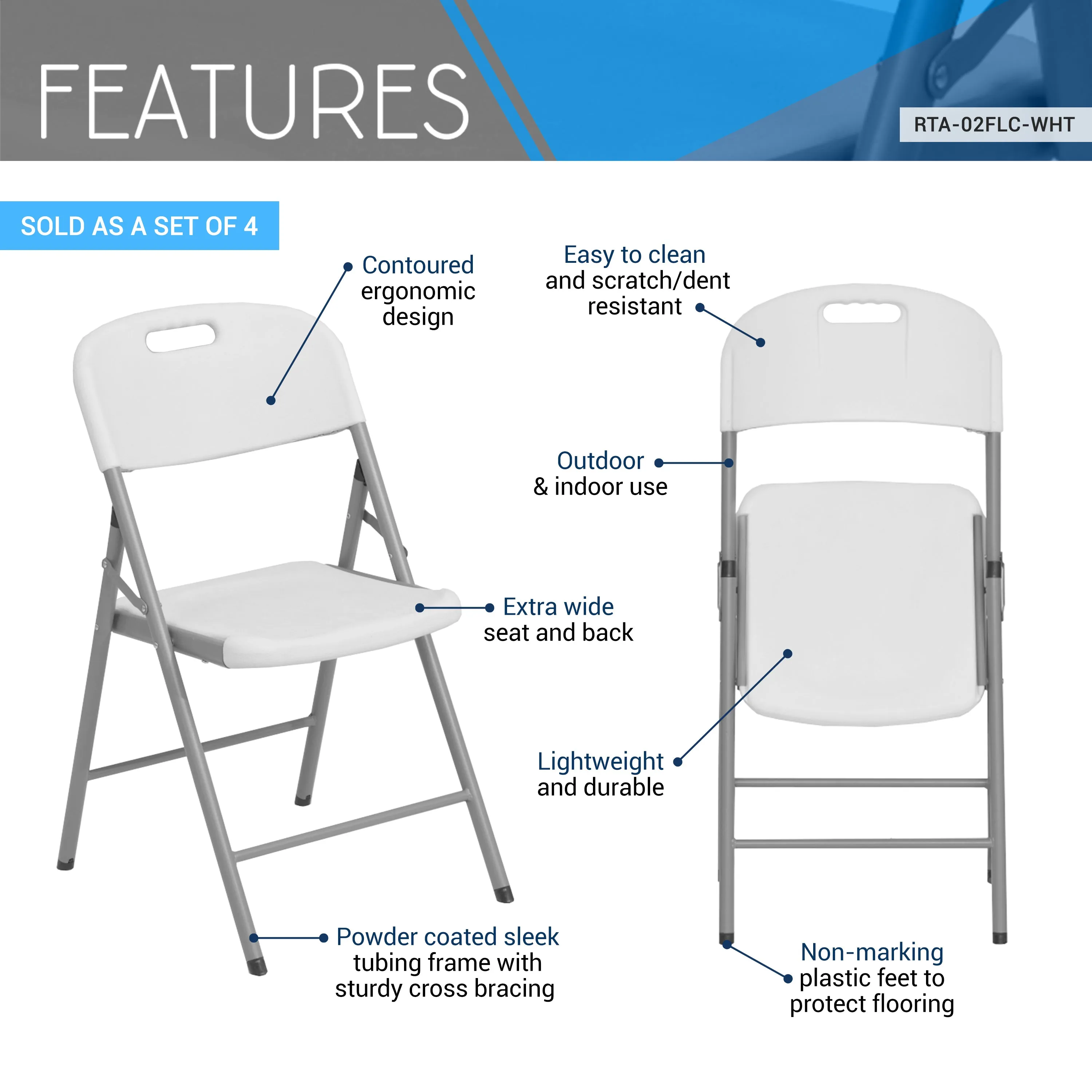 Granite White Folding Chairs – Set of 4