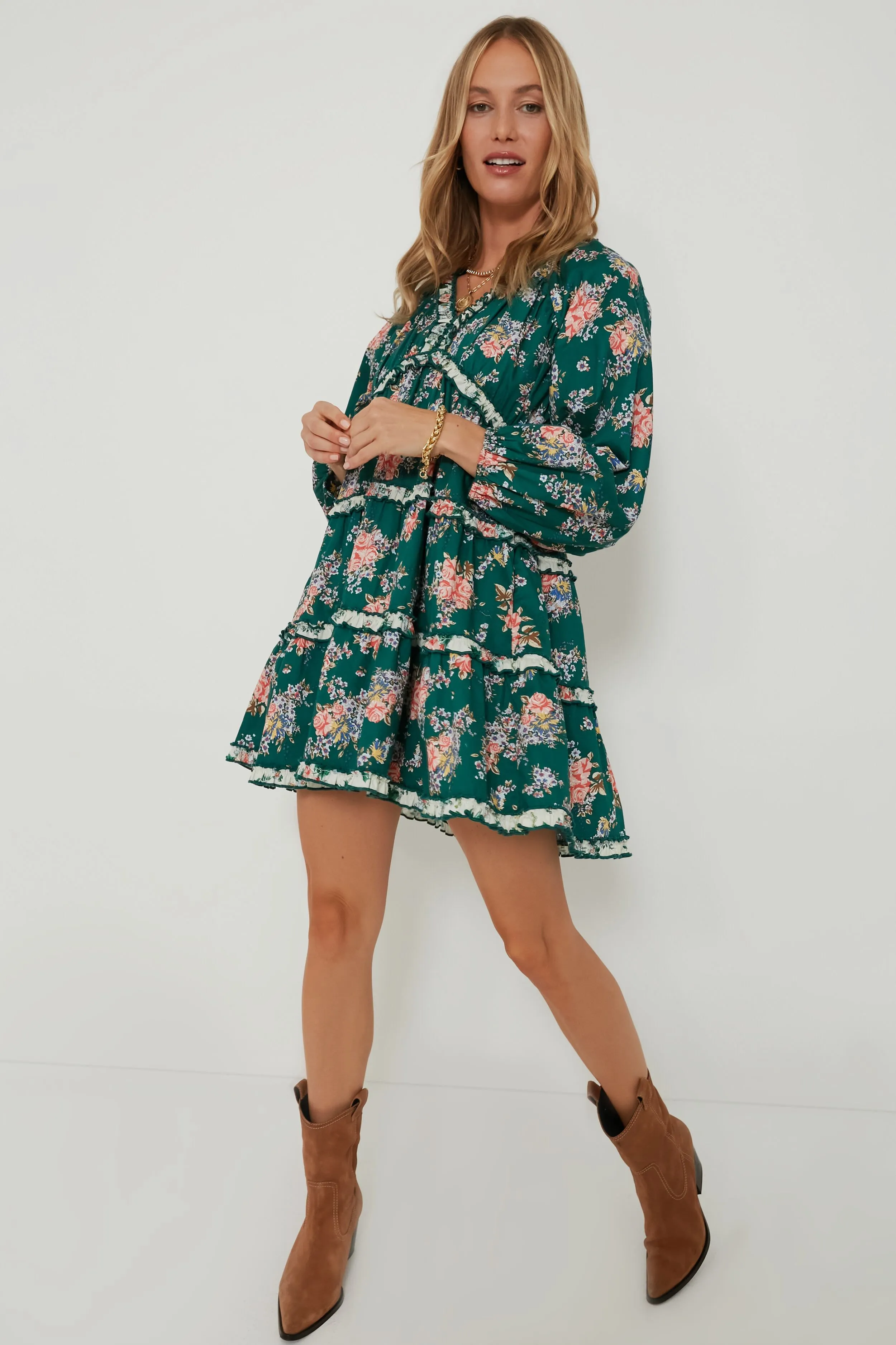 Green Floral Tiered Trina Mini Dress