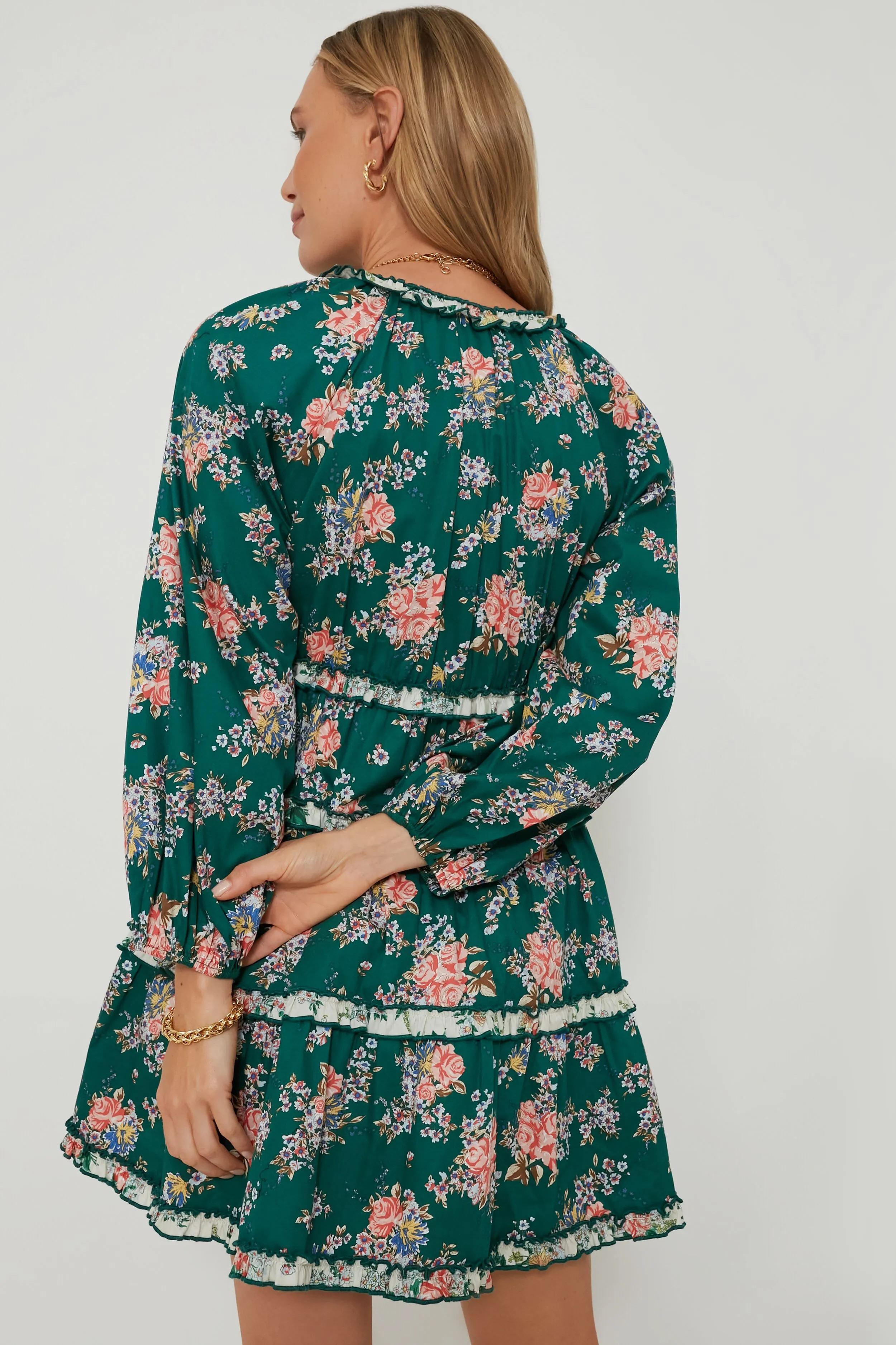 Green Floral Tiered Trina Mini Dress