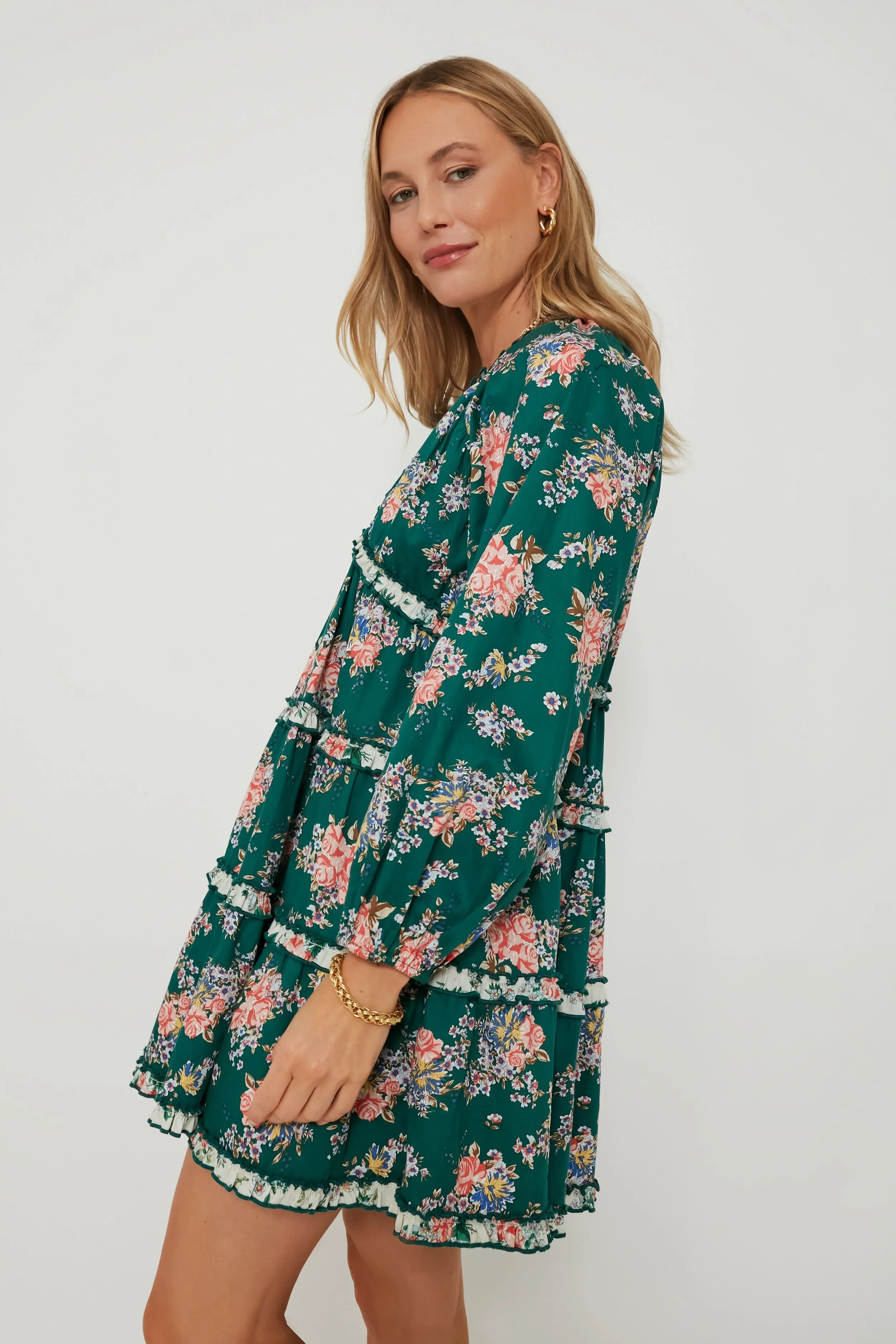 Green Floral Tiered Trina Mini Dress