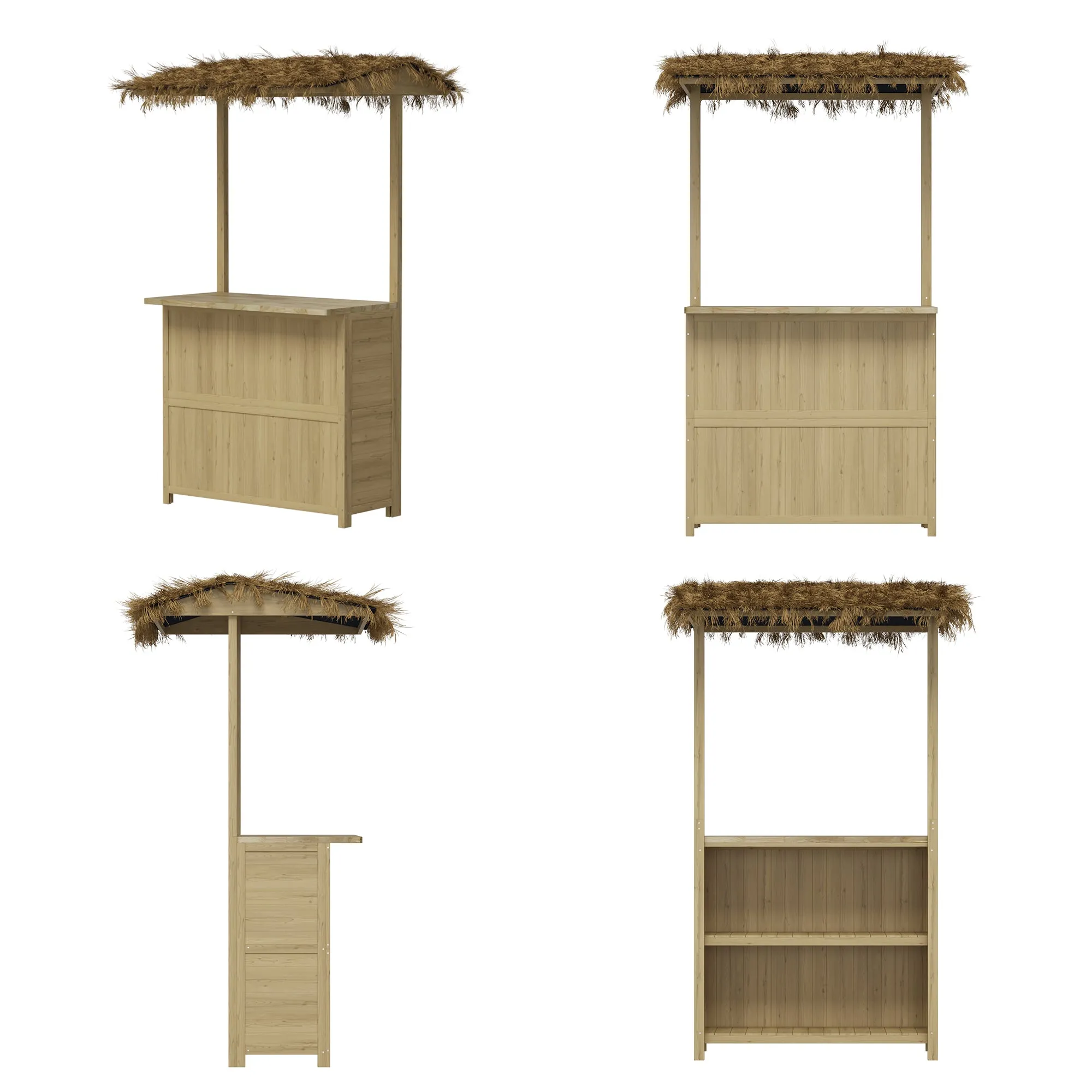 Hawaiian-Style Outdoor Bar Set with PE Grass Canopy and Storage