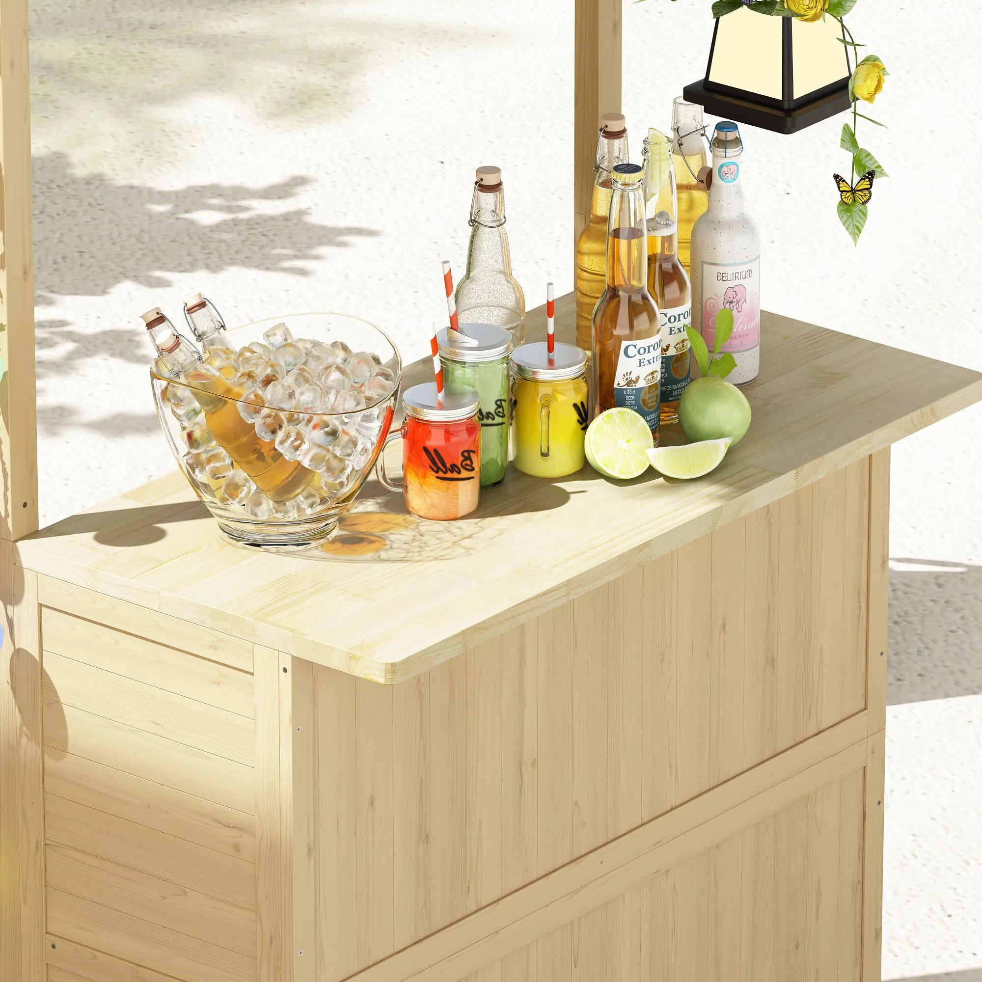 Hawaiian-Style Outdoor Bar Set with PE Grass Canopy and Storage