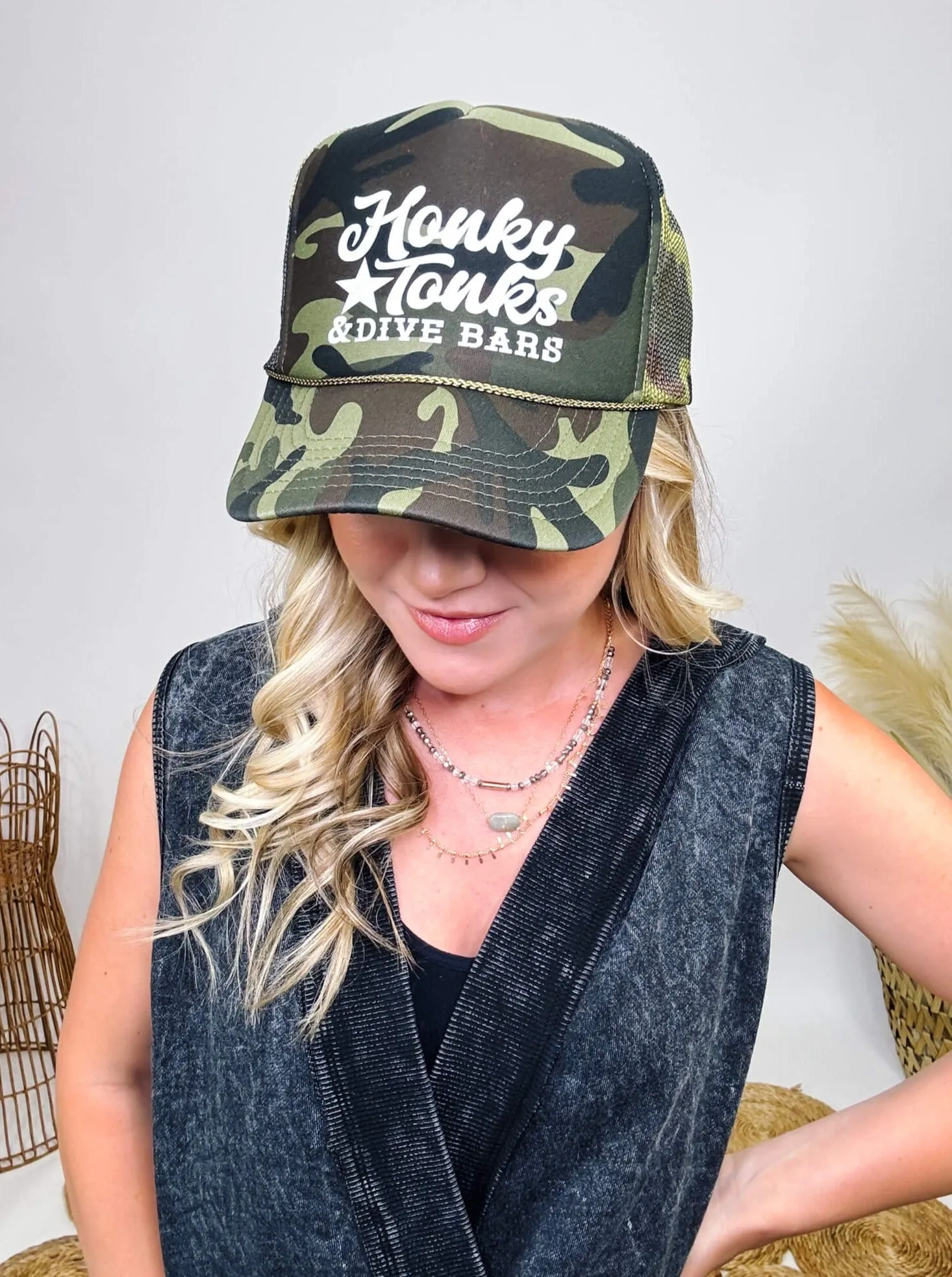 Honky Tonks and Dive Bars Camo Mesh Trucker Hat