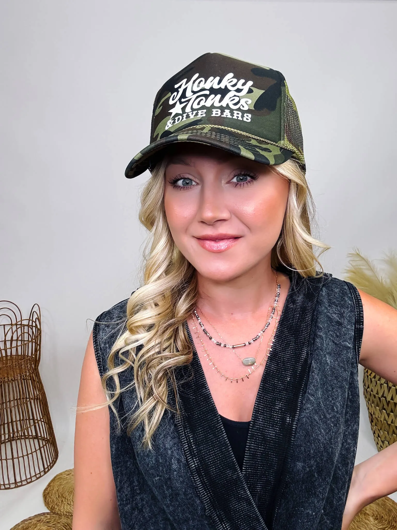 Honky Tonks and Dive Bars Camo Mesh Trucker Hat