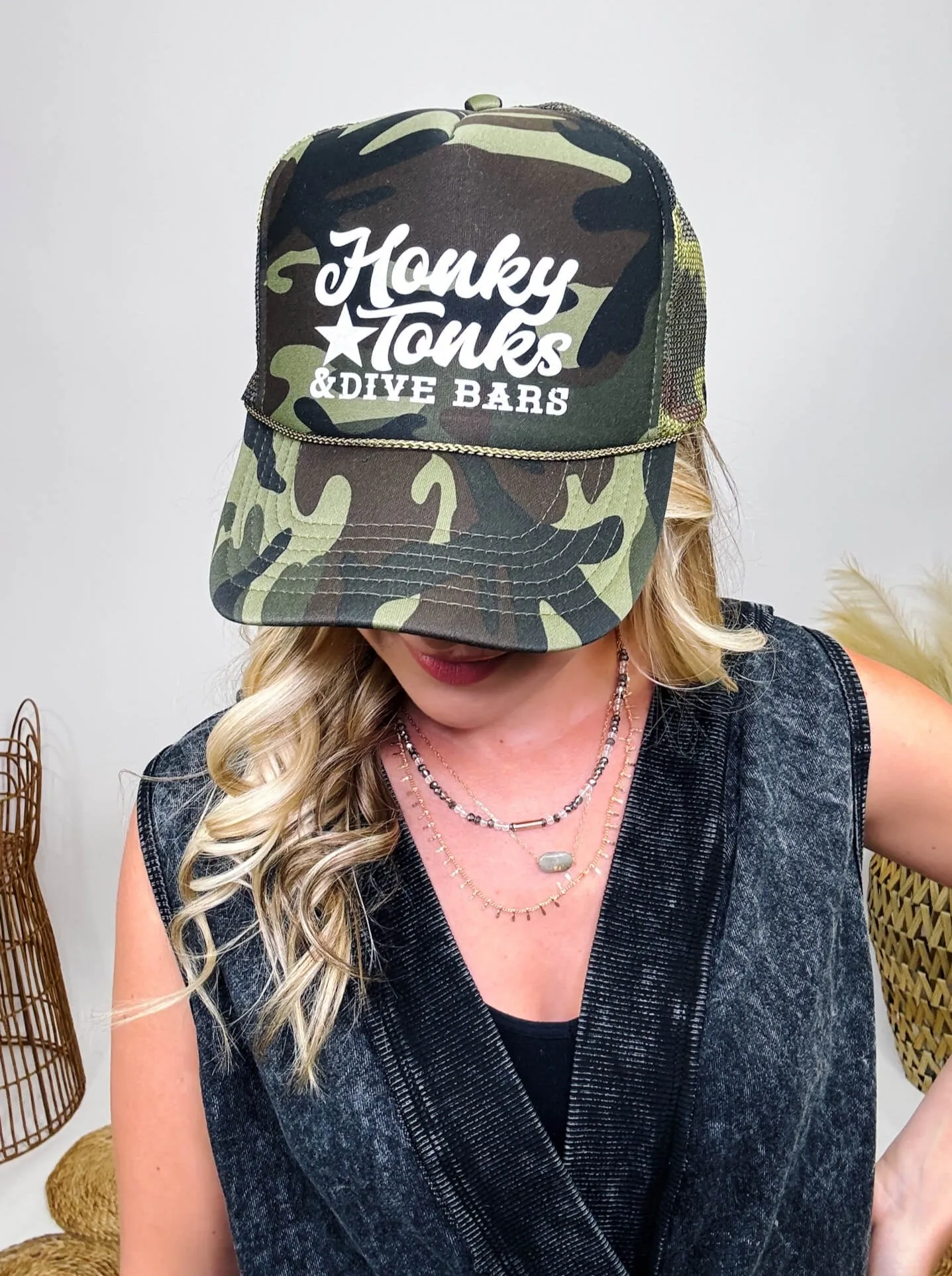 Honky Tonks and Dive Bars Camo Mesh Trucker Hat