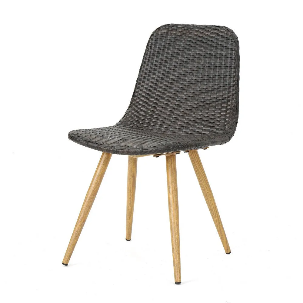 Illa Side Dining Chair, Modern Style Iron Legs, Dark Gray Wicker Rattan By Casagear Home