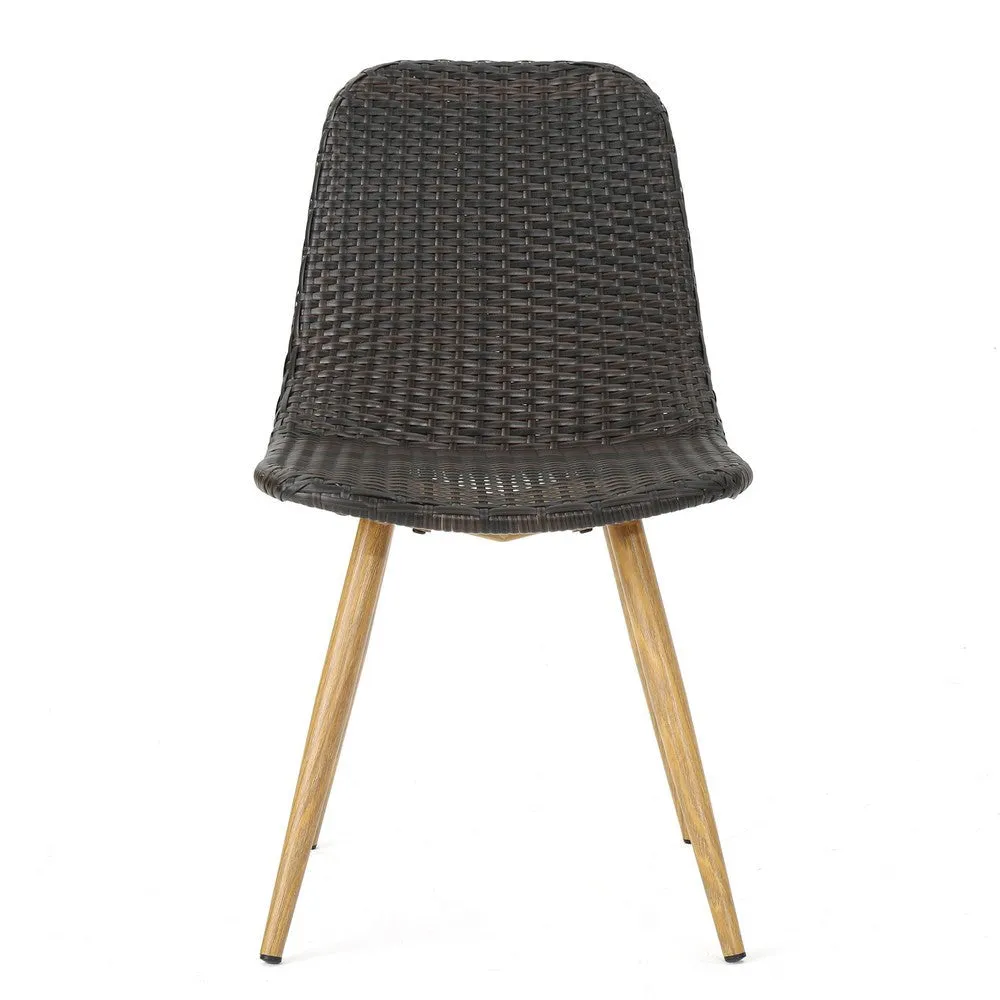 Illa Side Dining Chair, Modern Style Iron Legs, Dark Gray Wicker Rattan By Casagear Home