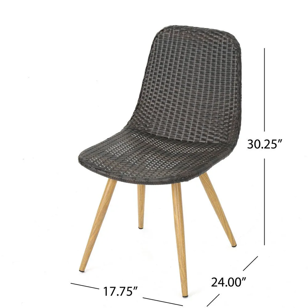 Illa Side Dining Chair, Modern Style Iron Legs, Dark Gray Wicker Rattan By Casagear Home