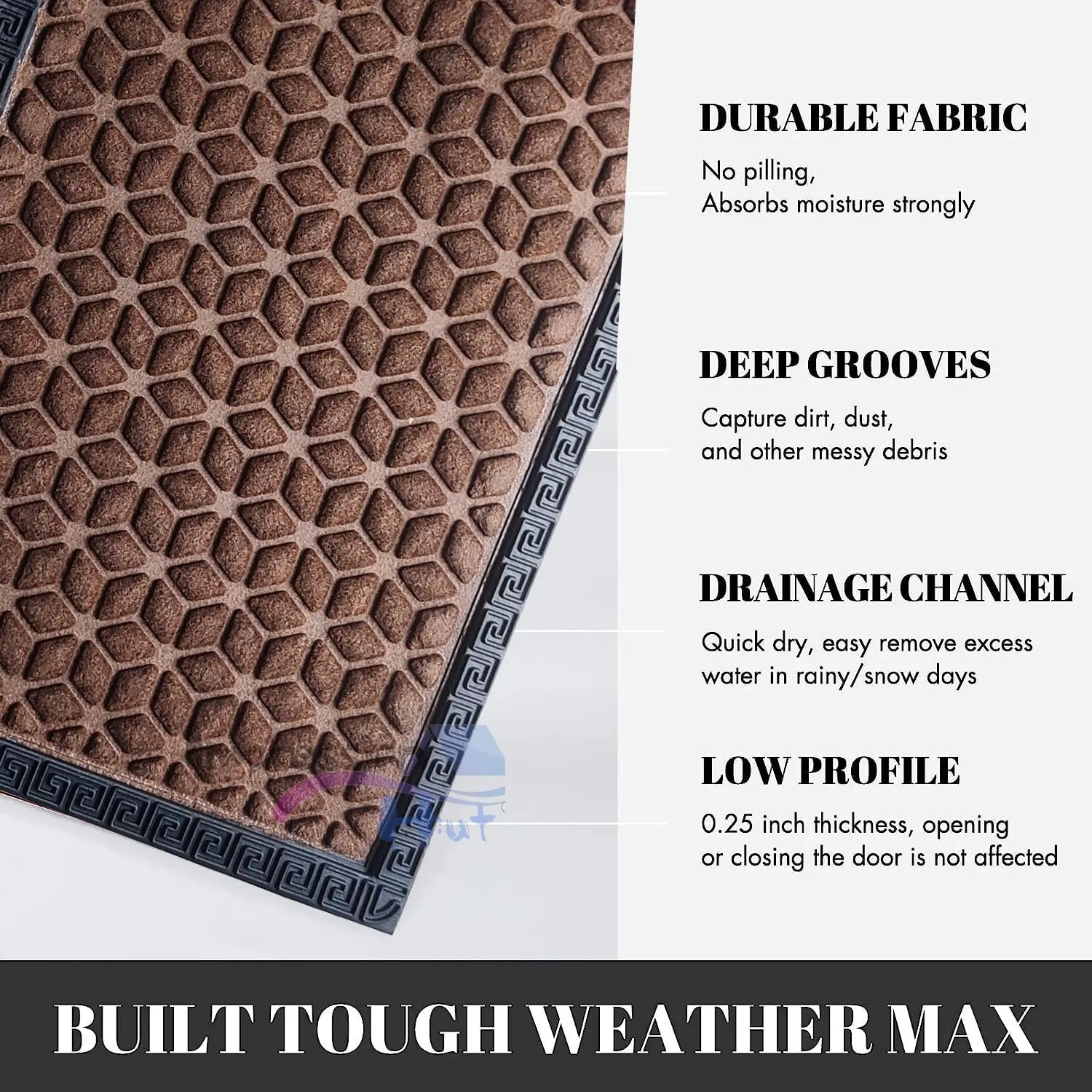 Impression Hut Polypropylene Hexagon Pattern Entrence Welcome Door Mat Water Proof Foot Mat with Anti Slip Natural Rubber Backing for Bathroom, Office, Kitchen and Hospital (40" X 60") Brown