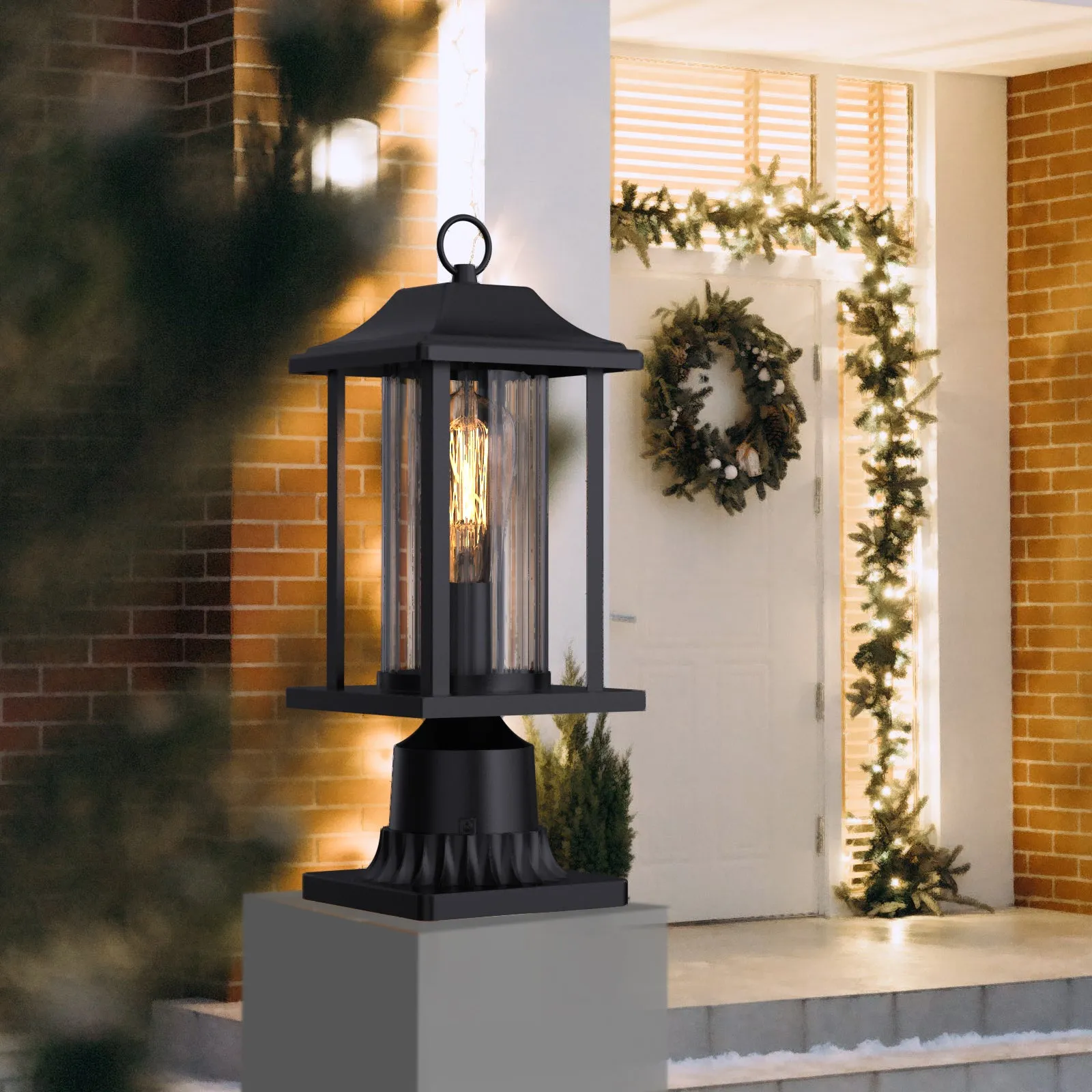 JULIA Outdoor Post Lights with Motion Sensor Dusk to Dawn with Pier Mount Base Matt Black E27