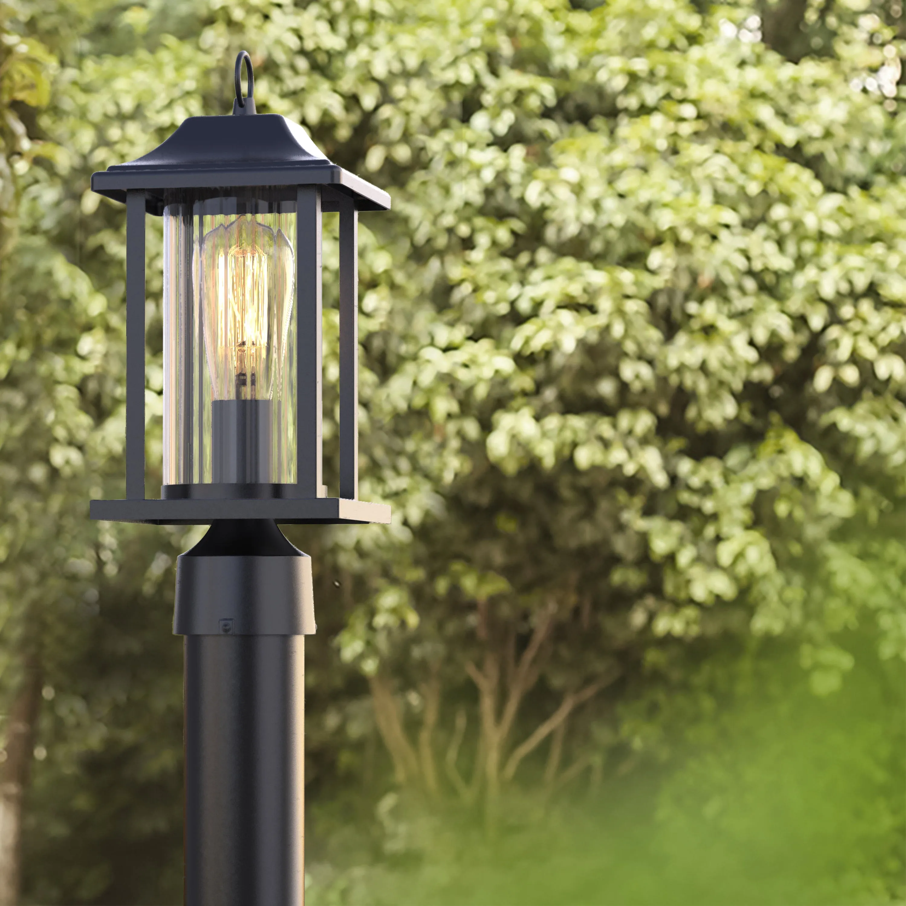 JULIA Outdoor Post Lights with Motion Sensor Dusk to Dawn with Pier Mount Base Matt Black E27