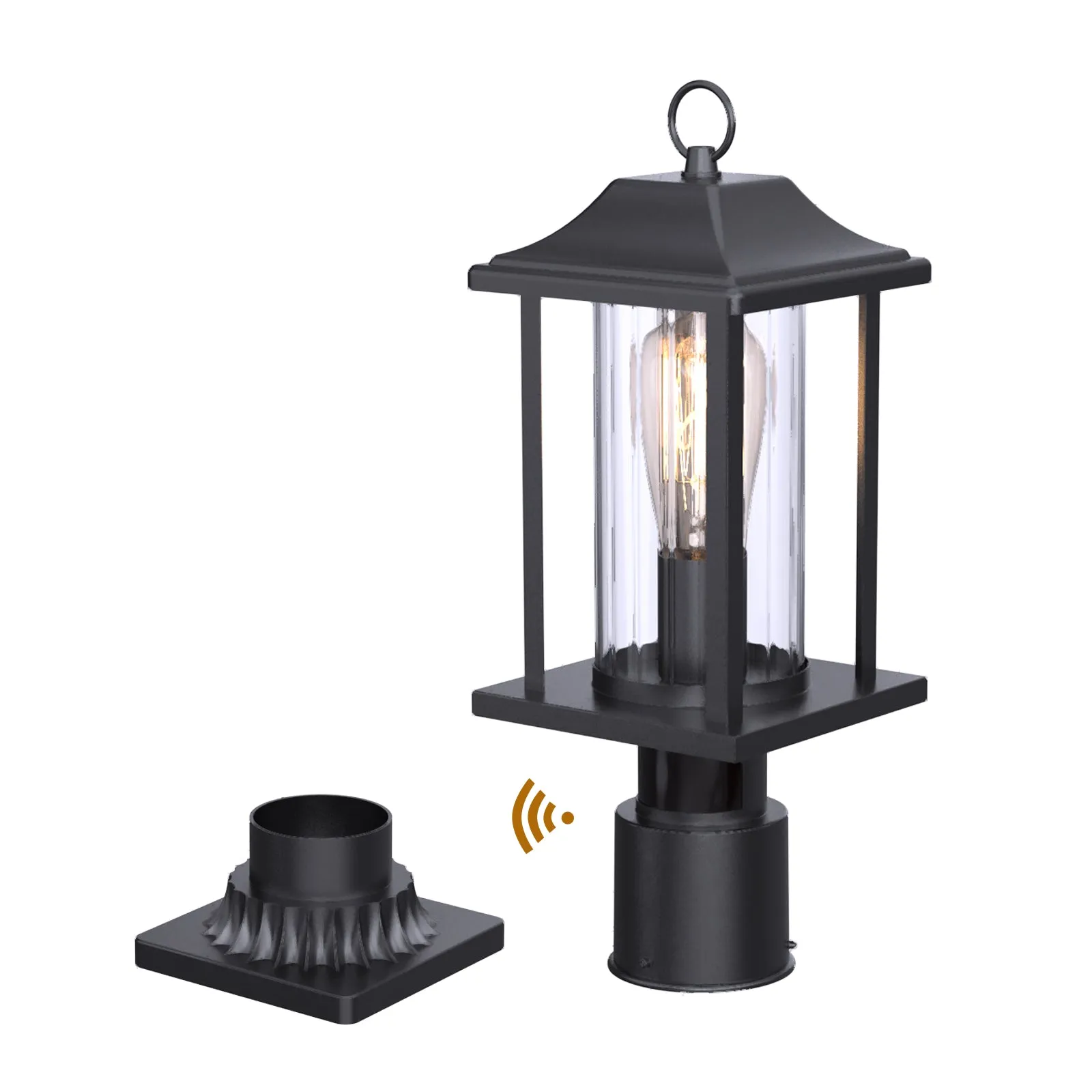 JULIA Outdoor Post Lights with Motion Sensor Dusk to Dawn with Pier Mount Base Matt Black E27