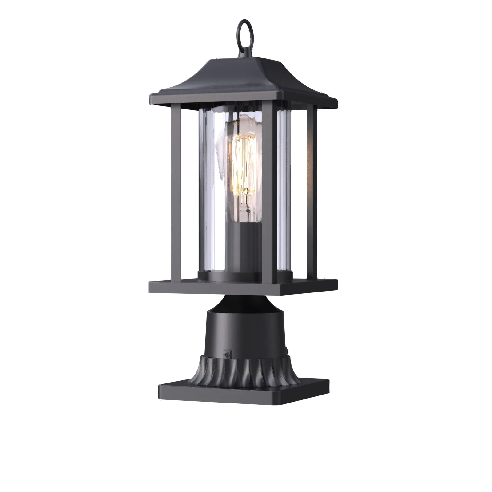 JULIA Outdoor Post Lights with Motion Sensor Dusk to Dawn with Pier Mount Base Matt Black E27