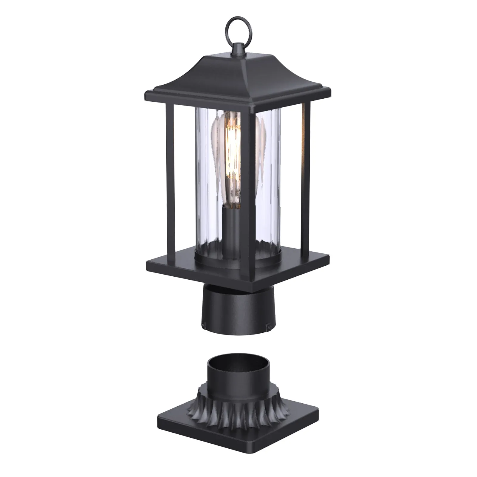 JULIA Outdoor Post Lights with Motion Sensor Dusk to Dawn with Pier Mount Base Matt Black E27